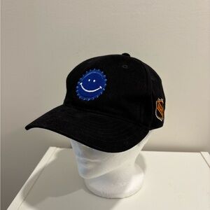 Vintage Labbat blue nhl Black Baseball Cap with Blue Smiley Patch strap back